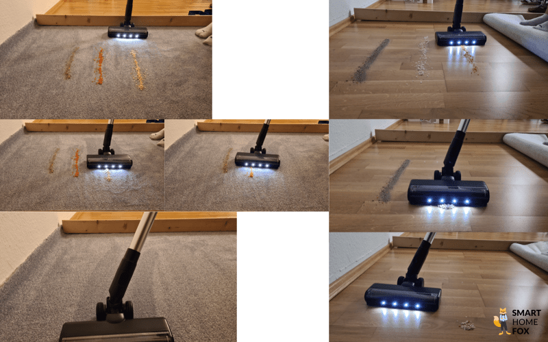 Der Akkusauger ist im Test bei der Reinigung von Hartboden und Teppichen zu sehen.